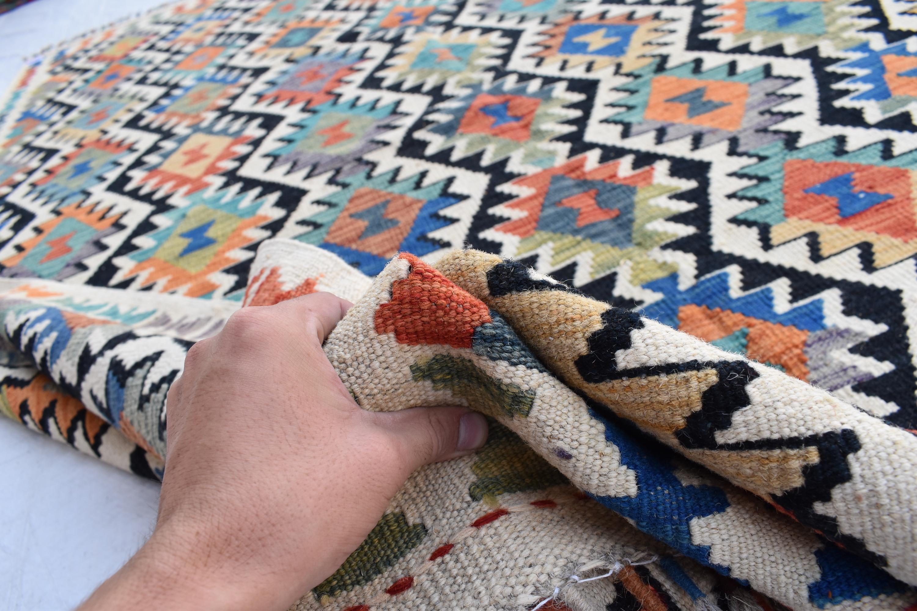 Traditional Tribal Gilam Rug - 9.5 x 6.7 ft | Authentic Handwoven Afghan Design with Rich Patterns | Farm House Rug