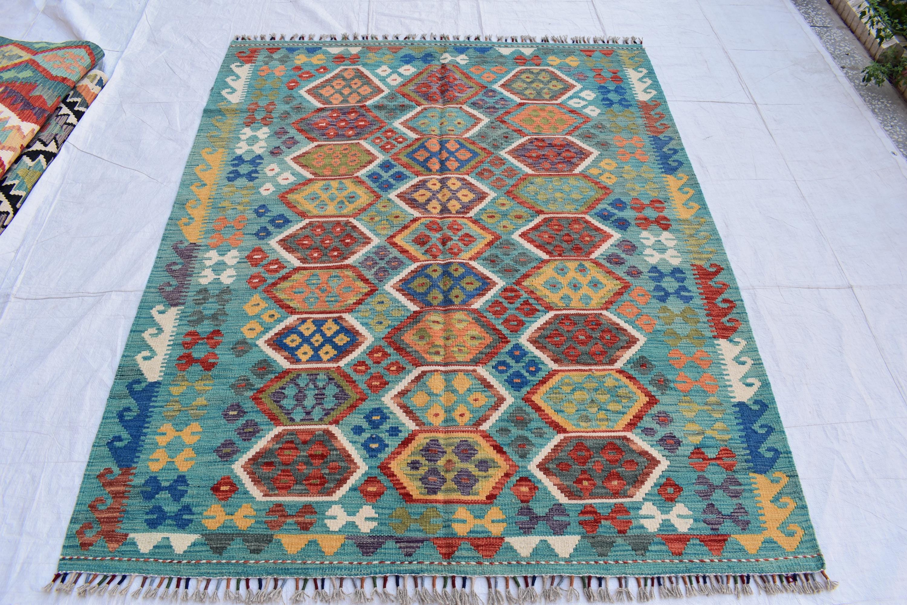 Authentic Chobi Beljik Gilam Afghan Handmade Carpet – 6.7x5.3 ft Rug, Luxurious Wool Weaving | Farm House Rug | Living Room Rug