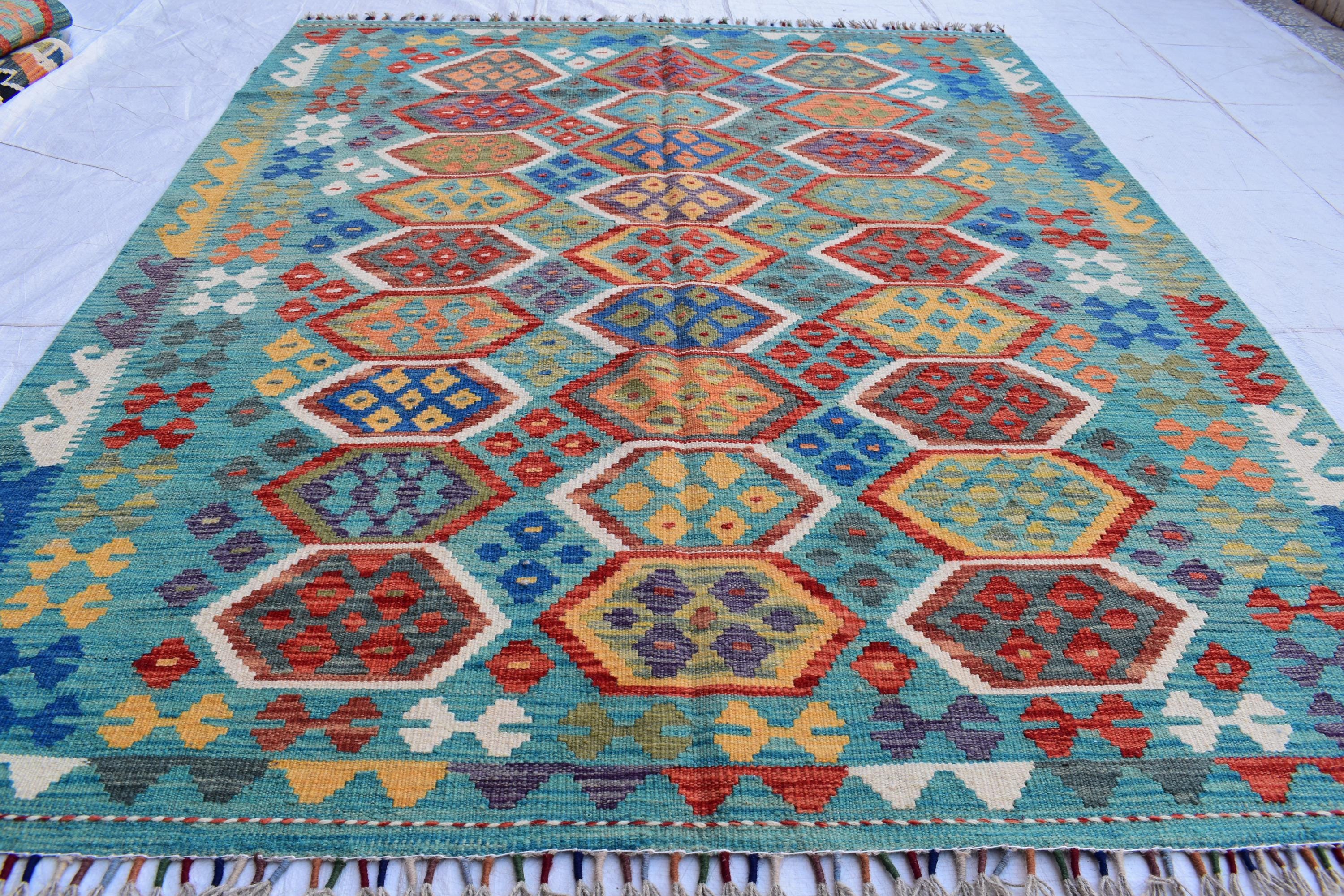 Authentic Chobi Beljik Gilam Afghan Handmade Carpet – 6.7x5.3 ft Rug, Luxurious Wool Weaving | Farm House Rug | Living Room Rug