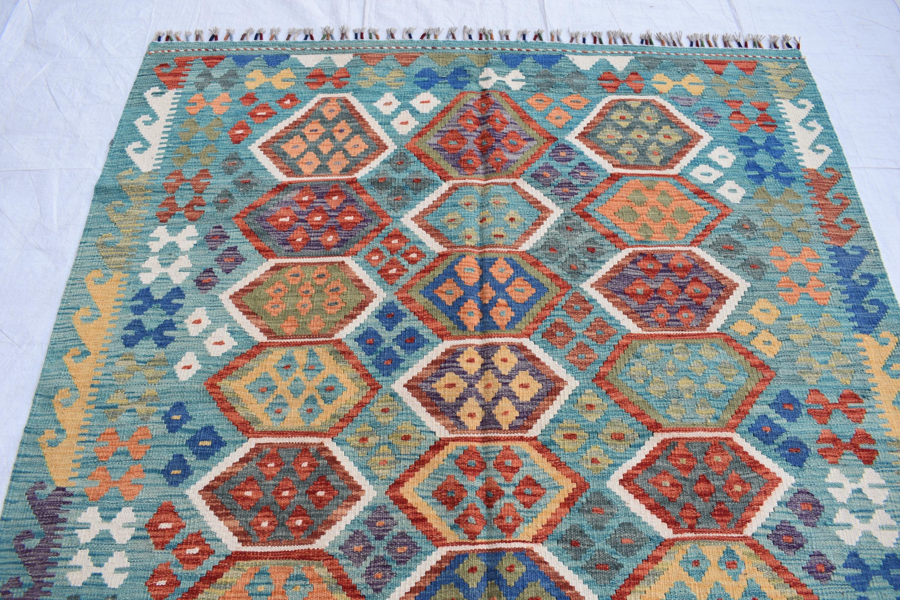 Authentic Chobi Beljik Gilam Afghan Handmade Carpet – 6.7x5.3 ft Rug, Luxurious Wool Weaving | Farm House Rug | Living Room Rug