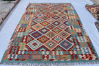 Handwoven Tribal Tradition Afghan Gilam – 9.8x6.9 ft Wool Rug, Authentic Nomadic Design | Farm House Rug | Living Room Rug