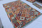 Handwoven Tribal Tradition Afghan Gilam – 9.8x6.9 ft Wool Rug, Authentic Nomadic Design | Farm House Rug | Living Room Rug