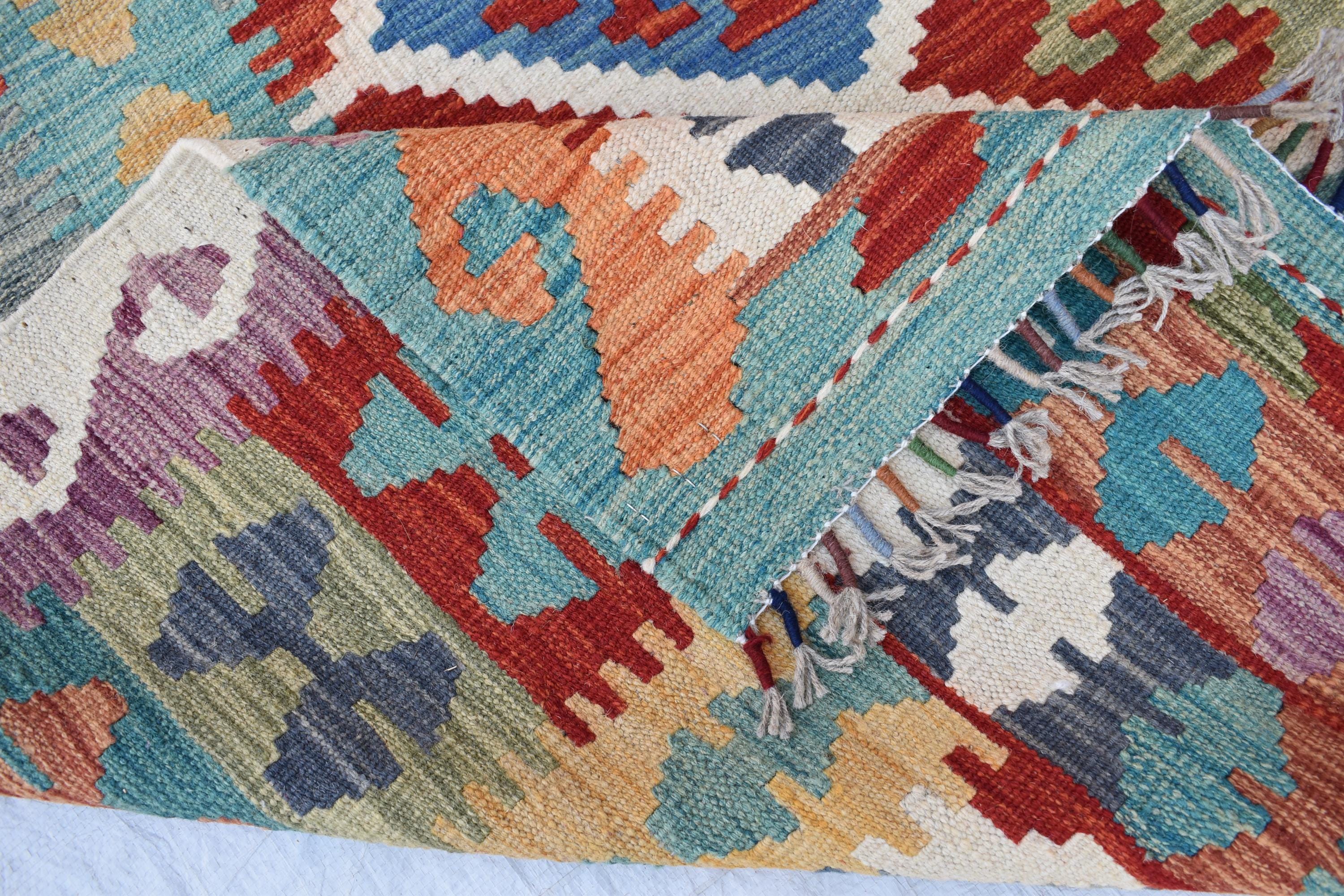 Handwoven Tribal Tradition Afghan Gilam – 9.8x6.9 ft Wool Rug, Authentic Nomadic Design | Farm House Rug | Living Room Rug
