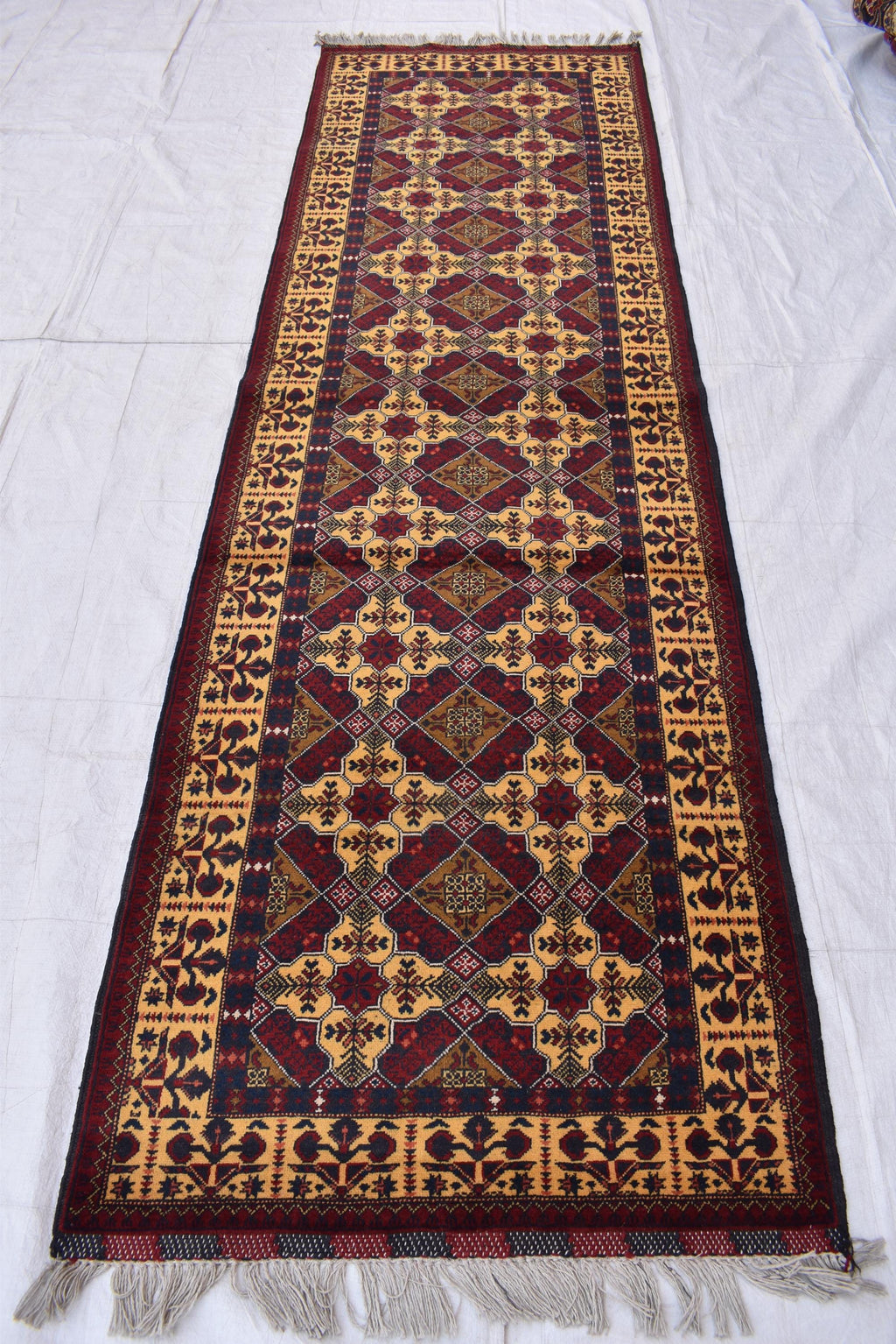 Elegant Yousafi Handmade Runner – 9.11x3 ft, Authentic Afghan Wool Rug with Timeless Design, Unique Entryway Decor, Ideal for Hallway