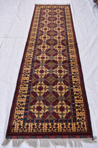 Elegant Yousafi Handmade Runner – 9.11x3 ft, Authentic Afghan Wool Rug with Timeless Design, Unique Entryway Decor, Ideal for Hallway