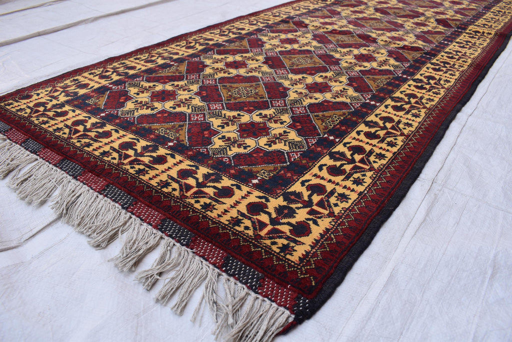 Elegant Yousafi Handmade Runner – 9.11x3 ft, Authentic Afghan Wool Rug with Timeless Design, Unique Entryway Decor, Ideal for Hallway