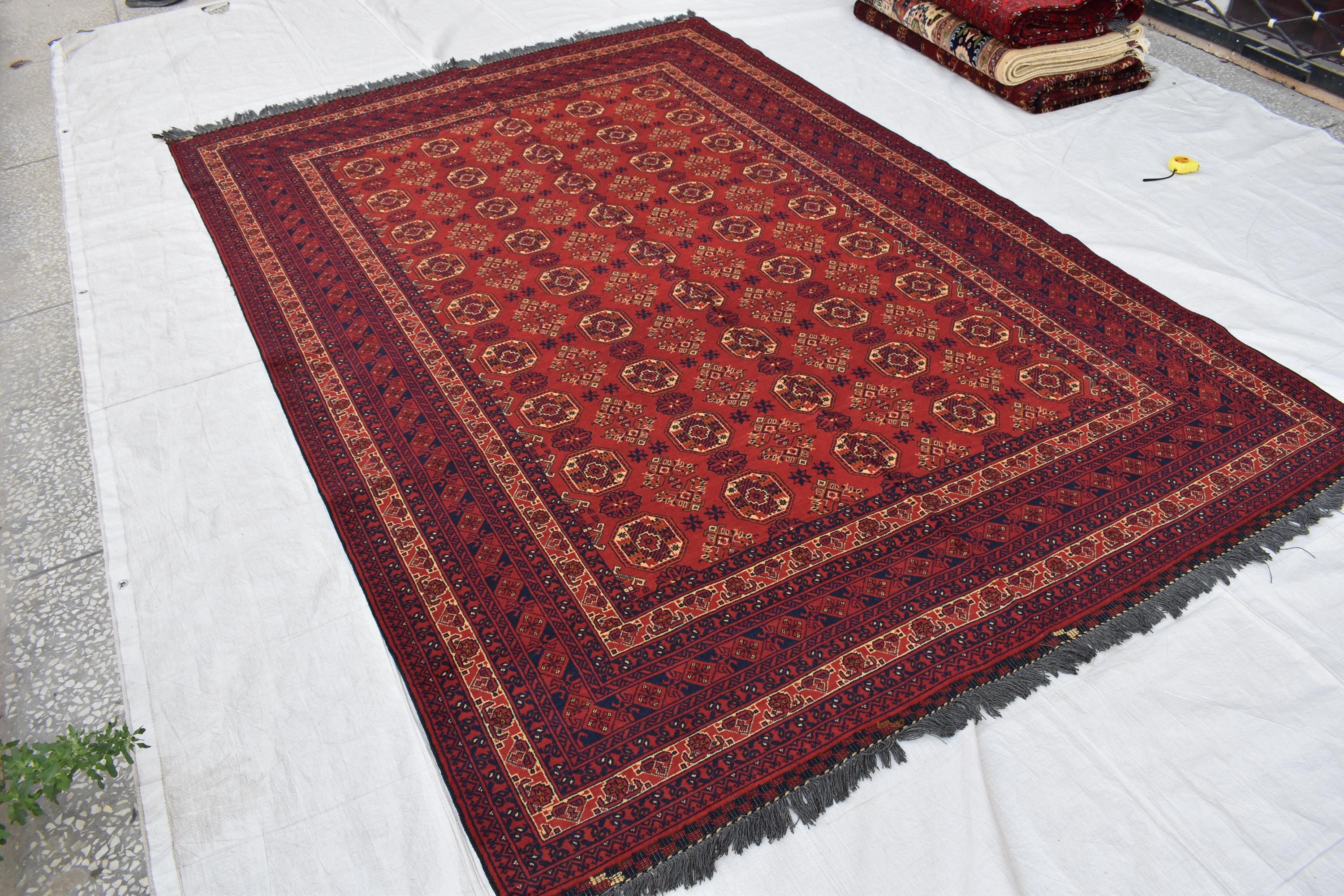 Vintage Waziri Afghan Carpet – 9.10x6.6 ft, Handwoven Wool Rug with Traditional Tribal Design