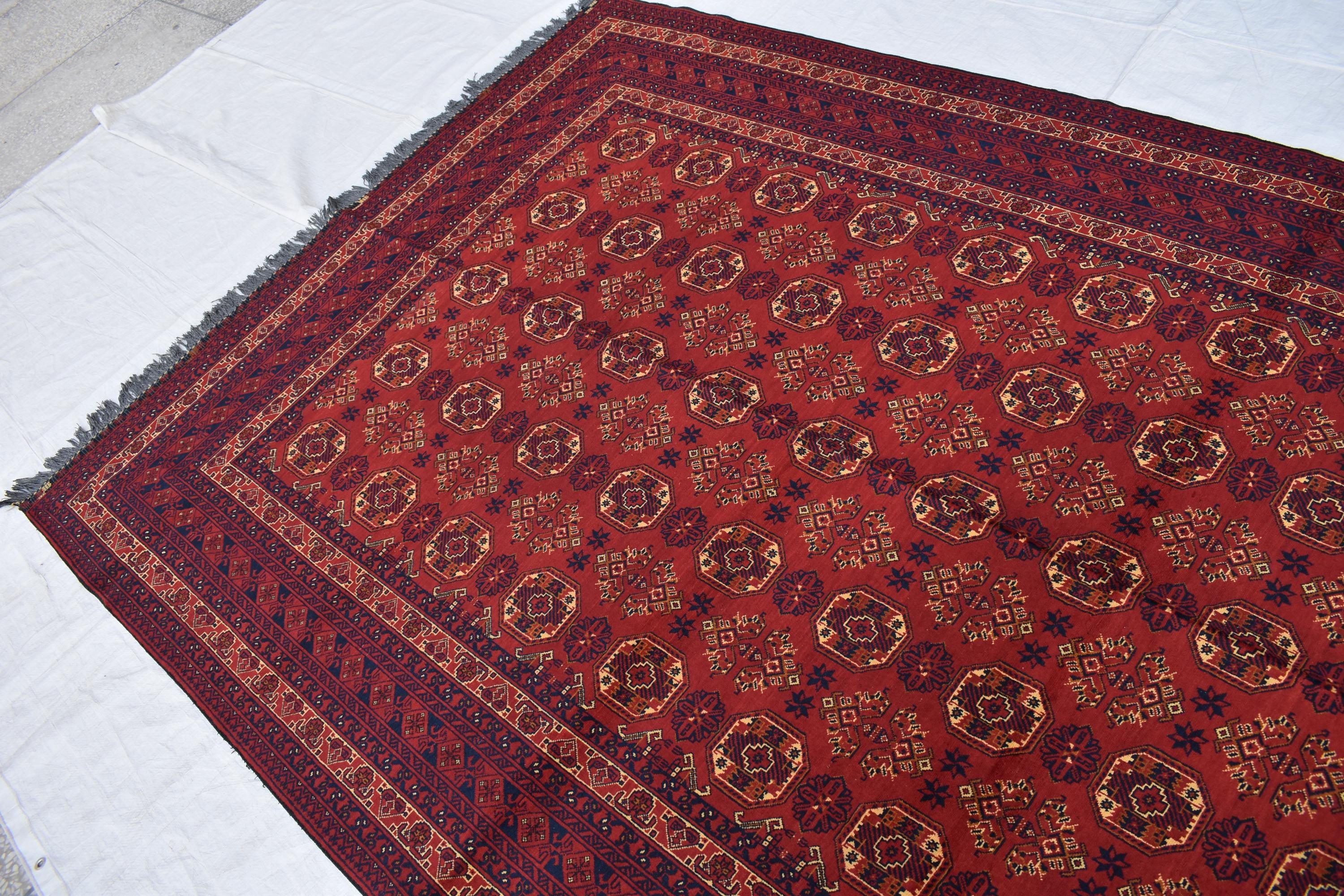 Vintage Waziri Afghan Carpet – 9.10x6.6 ft, Handwoven Wool Rug with Traditional Tribal Design