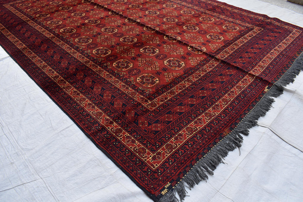 Vintage Waziri Afghan Carpet – 9.10x6.6 ft, Handwoven Wool Rug with Traditional Tribal Design