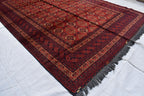 Vintage Waziri Afghan Carpet – 9.10x6.6 ft, Handwoven Wool Rug with Traditional Tribal Design