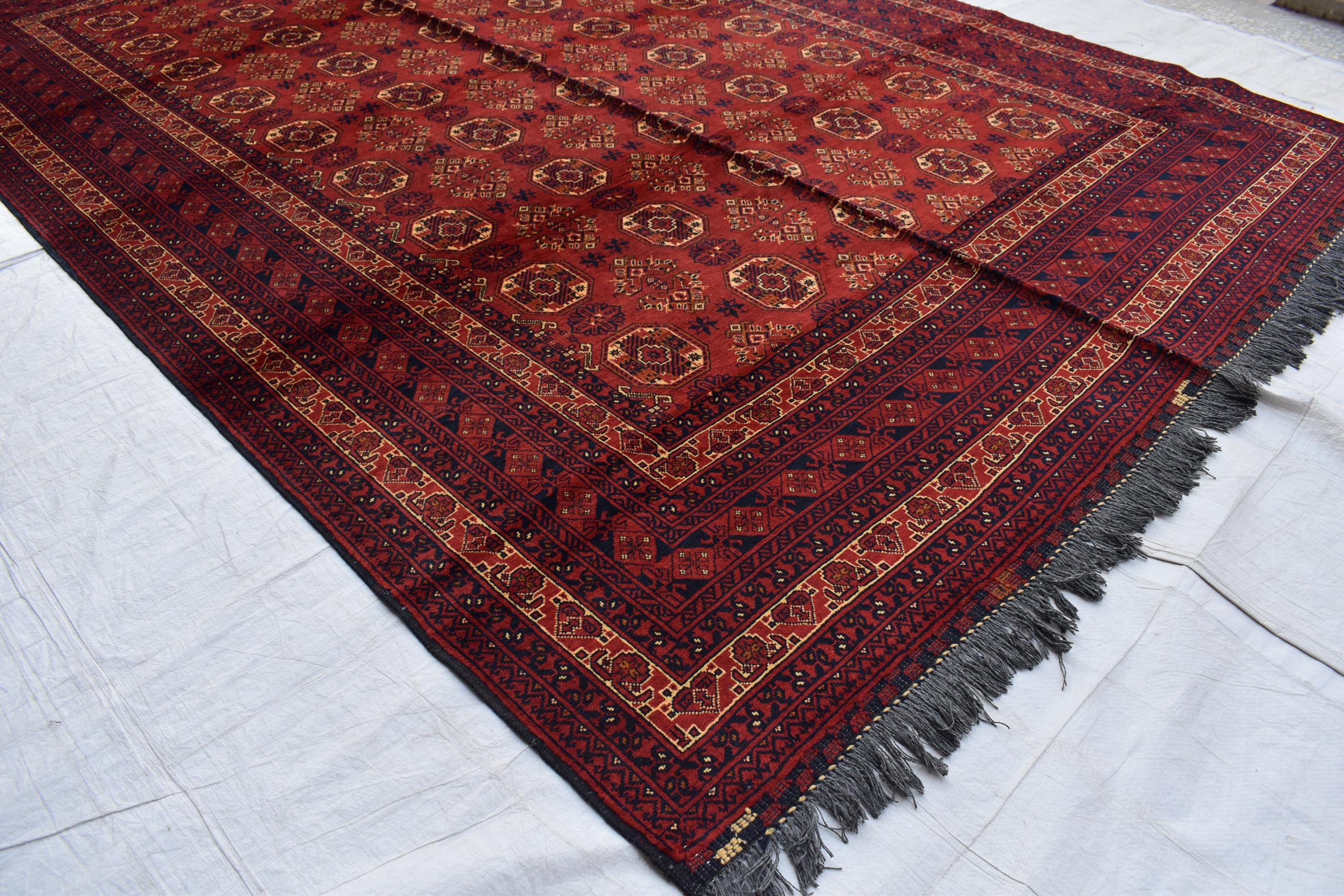 Vintage Waziri Afghan Carpet – 9.10x6.6 ft, Handwoven Wool Rug with Traditional Tribal Design