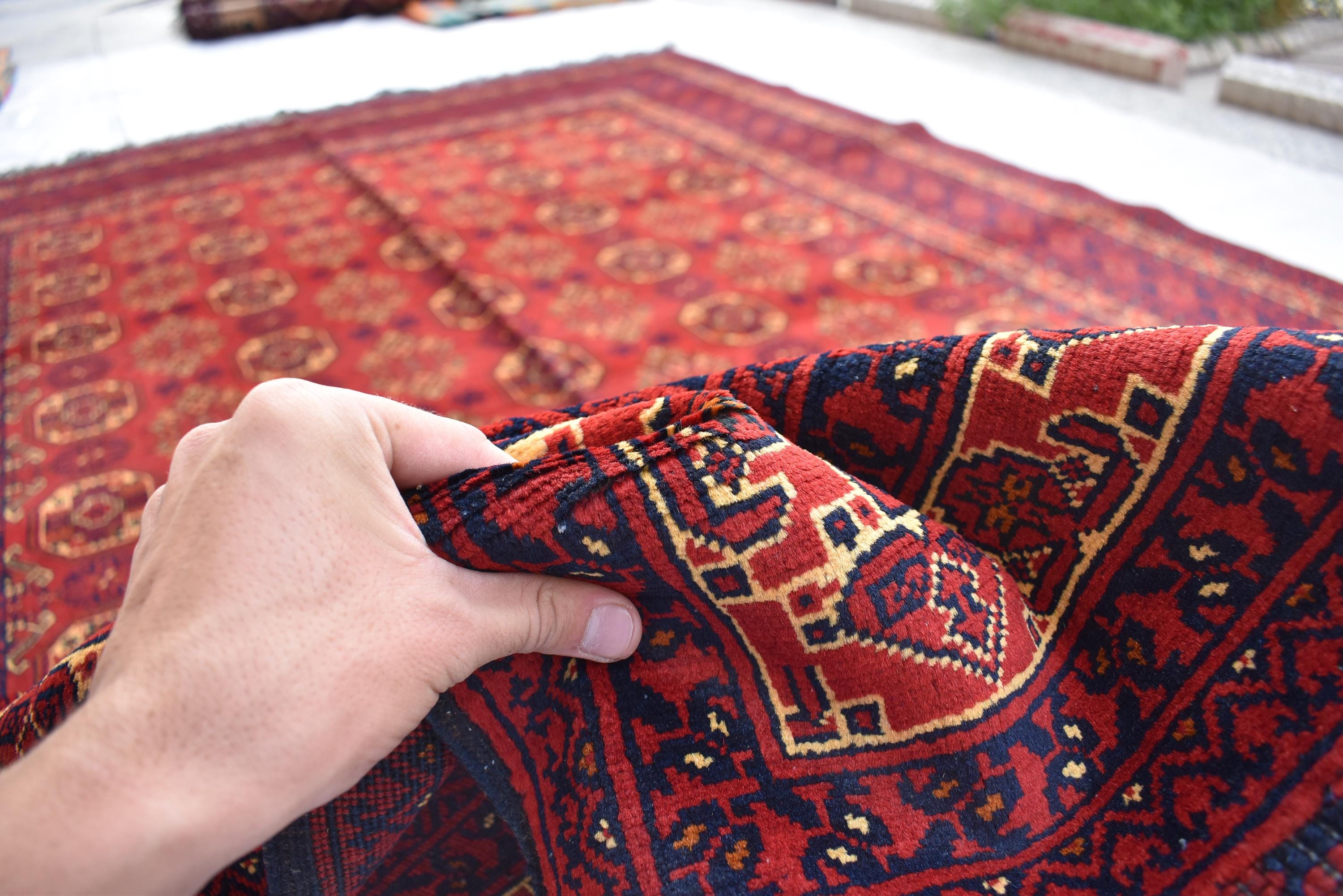 Vintage Waziri Afghan Carpet – 9.10x6.6 ft, Handwoven Wool Rug with Traditional Tribal Design