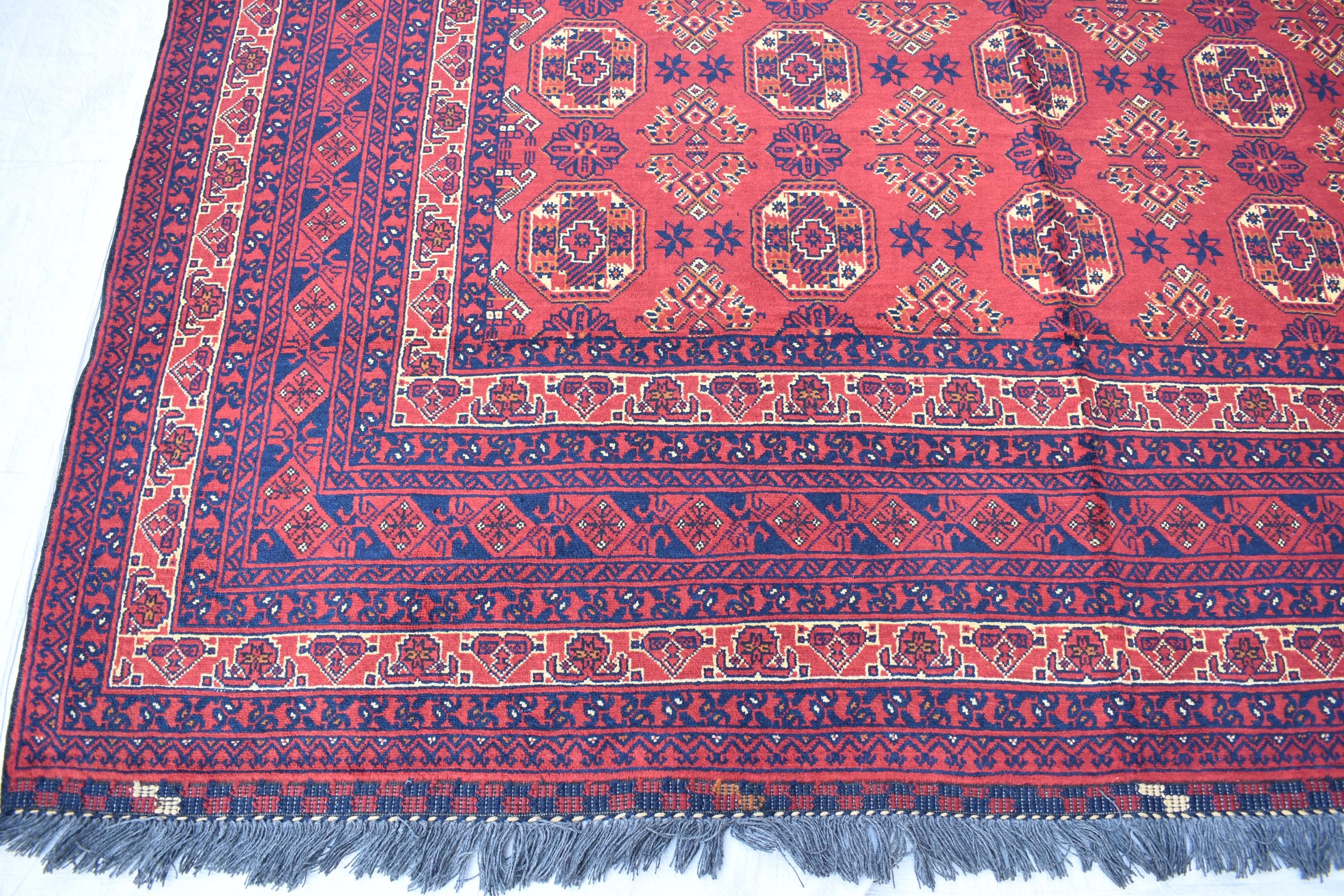 Vintage Waziri Afghan Carpet – 9.10x6.6 ft, Handwoven Wool Rug with Traditional Tribal Design