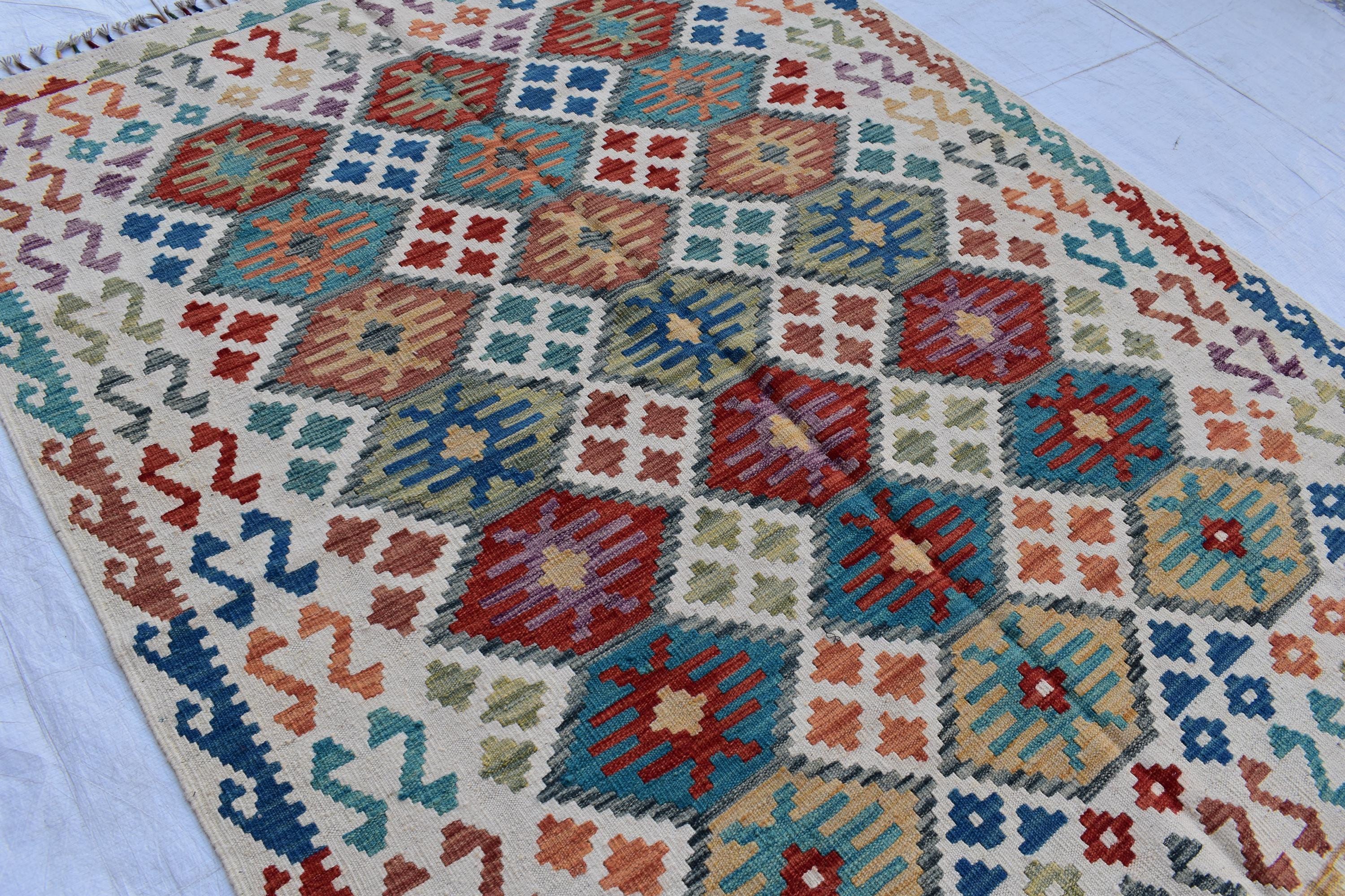 Authentic Chobi Gilam Afghan Rug – 6.15x4.10 ft, Handwoven Wool Carpet with Traditional Design | Living Room Rug