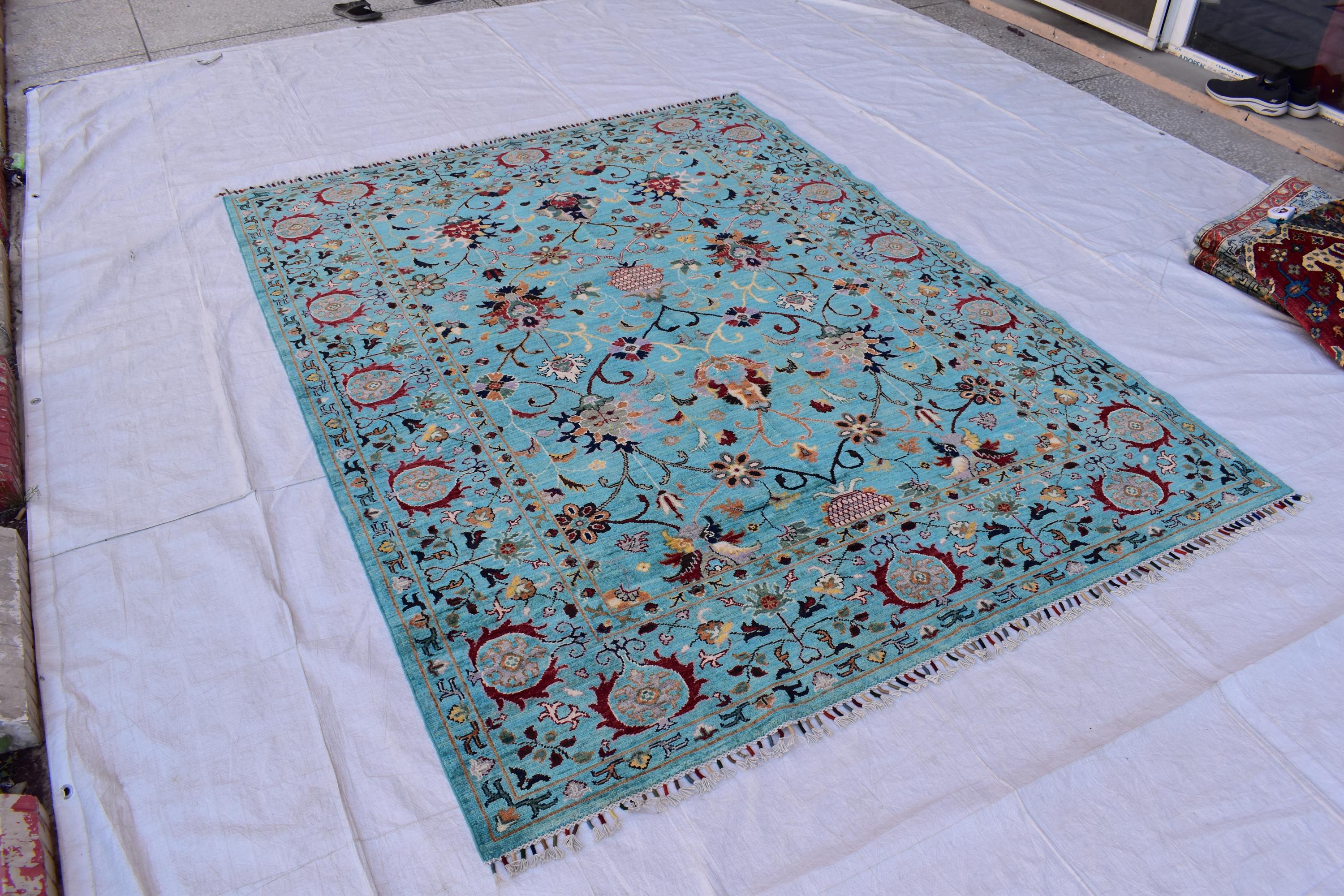 Handmade Chobi Rug – 7.11x6.1 ft: Elegant Afghan Wool Carpet with Traditional Design | Living Room Rug | Office Rug | Boho Home Decor