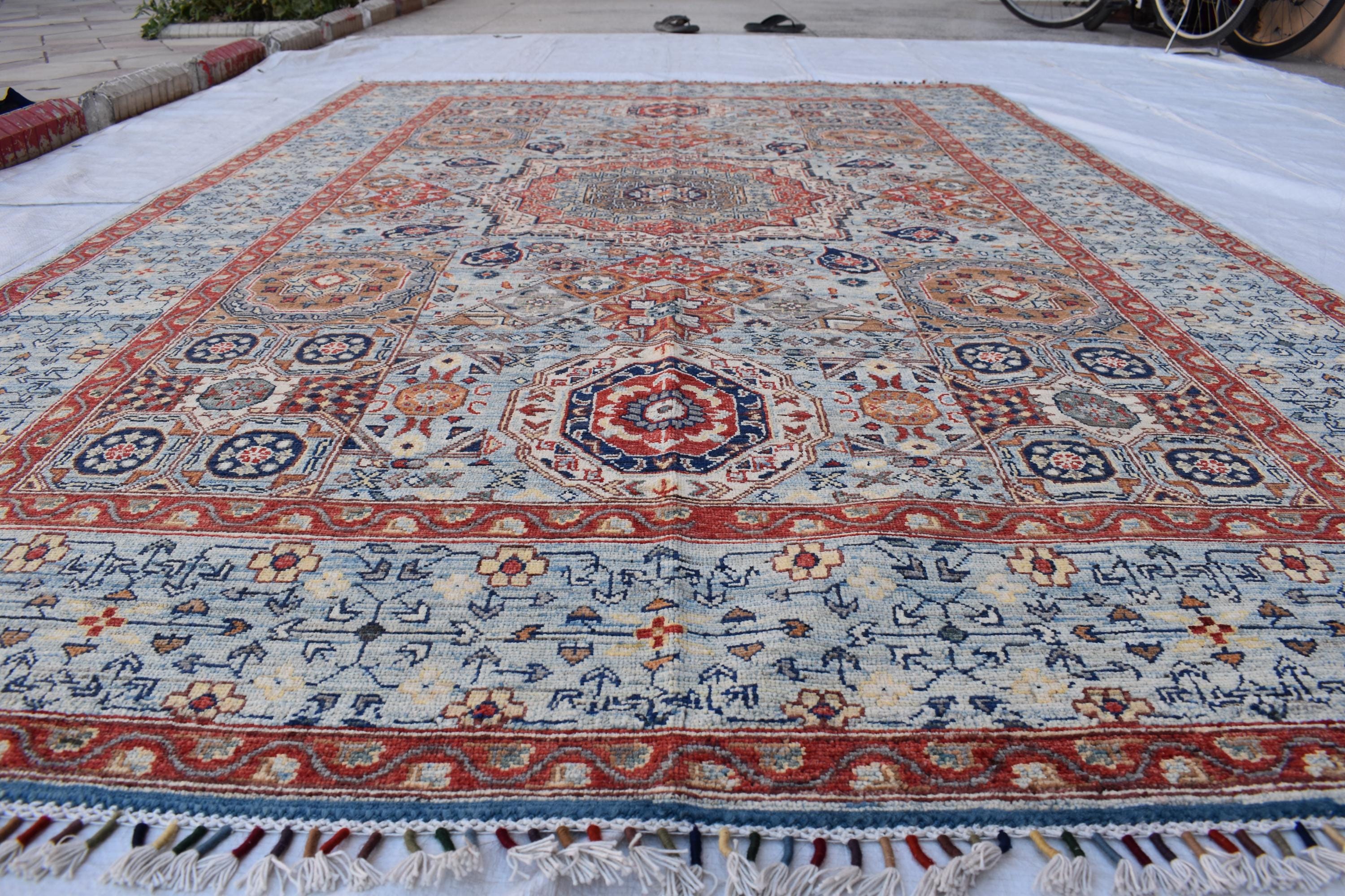 Unique Chobi Rug – 9.5x6.3 ft Handwoven Afghan Wool Carpet with Classic Medallion and Floral Motifs | Living Room Rug