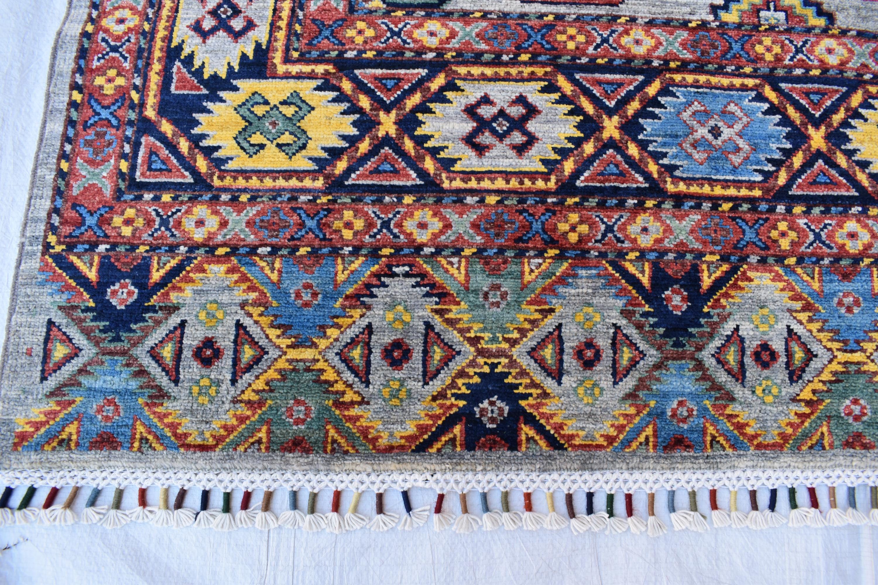 Handmade Afghan Tribal Rug – 7.7x5.10 ft Vibrant Wool Carpet with Geometric Patterns
