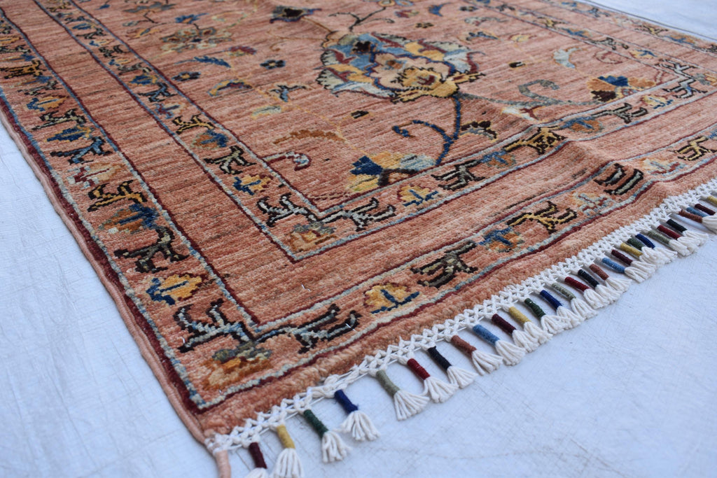 Hand-Knotted Afghan Floral Medallion Rug – 4.10x2.7 ft | Wall Hanging Rug | Boho Home Decor | Office Rug | Bedroom Rug