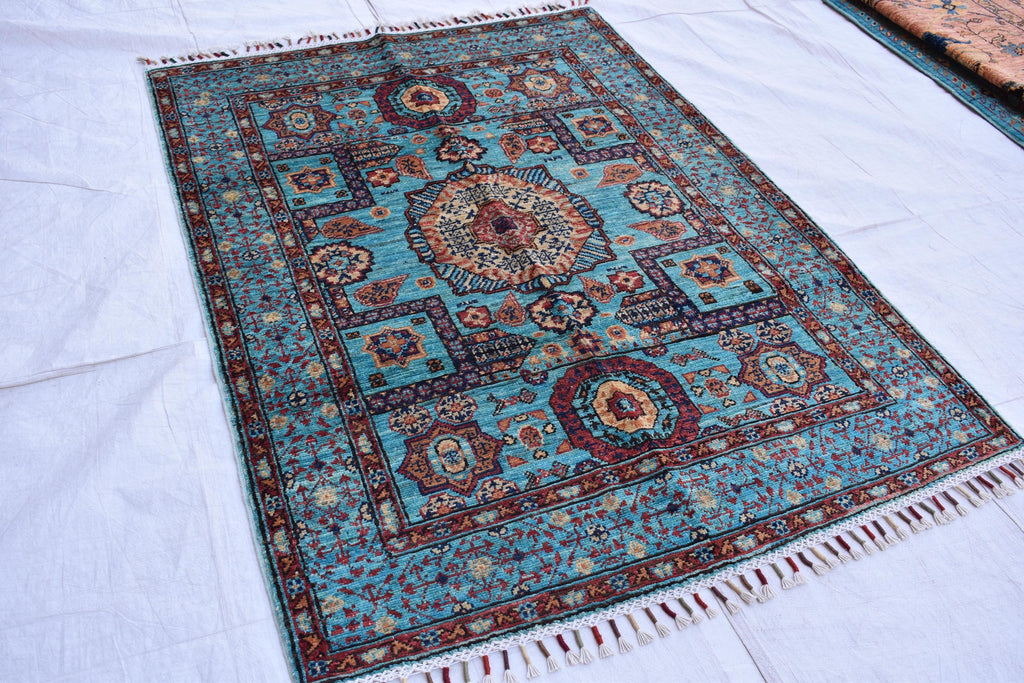 handmade Afghan Chobi carpet 4.11 x 3.5 ft authentic 100% wool | Wall Hanging Rug | Boho Home Decor | Office Rug