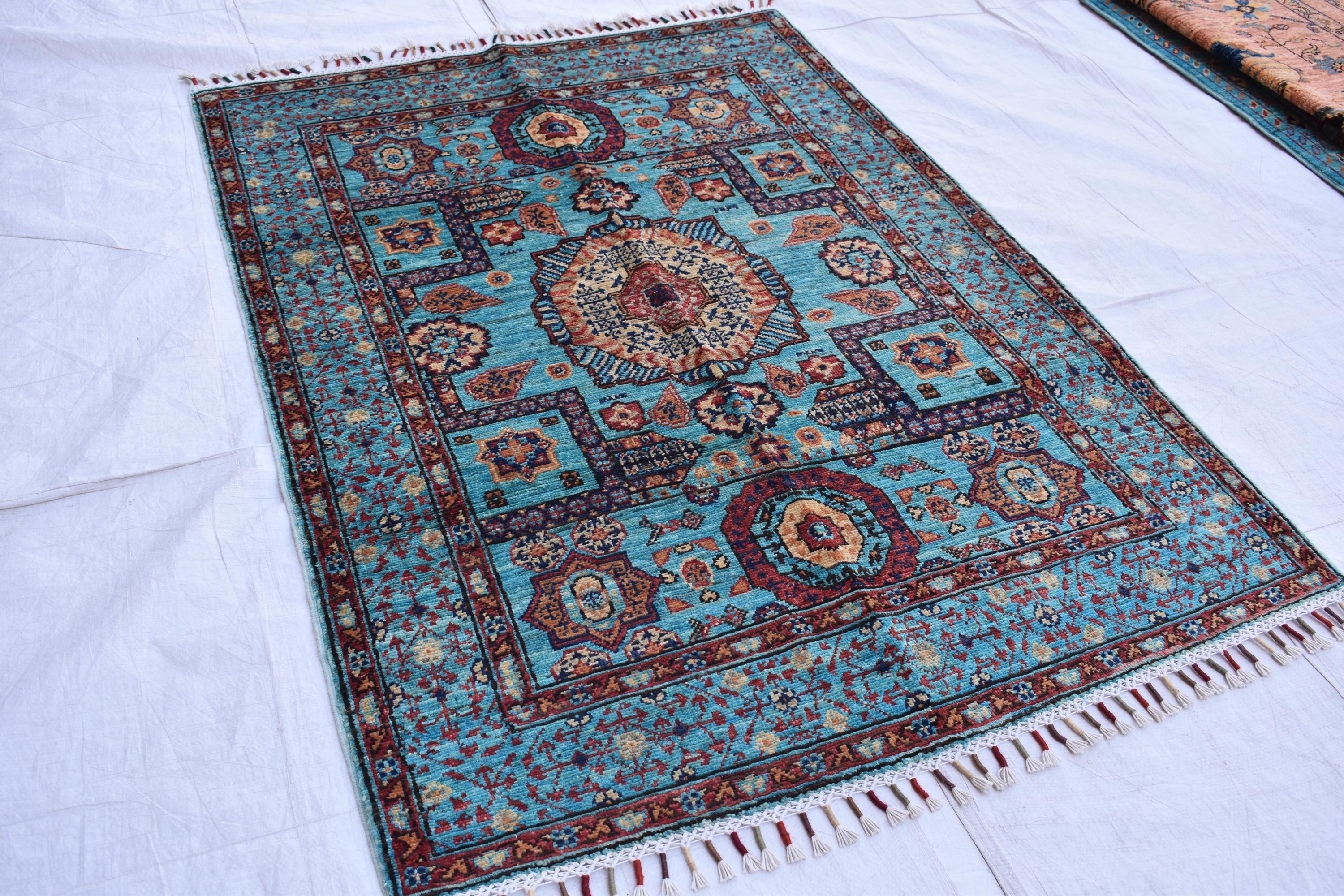 handmade Afghan Chobi carpet 4.11 x 3.5 ft authentic 100% wool | Wall Hanging Rug | Boho Home Decor | Office Rug