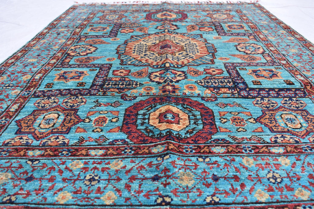 handmade Afghan Chobi carpet 4.11 x 3.5 ft authentic 100% wool | Wall Hanging Rug | Boho Home Decor | Office Rug