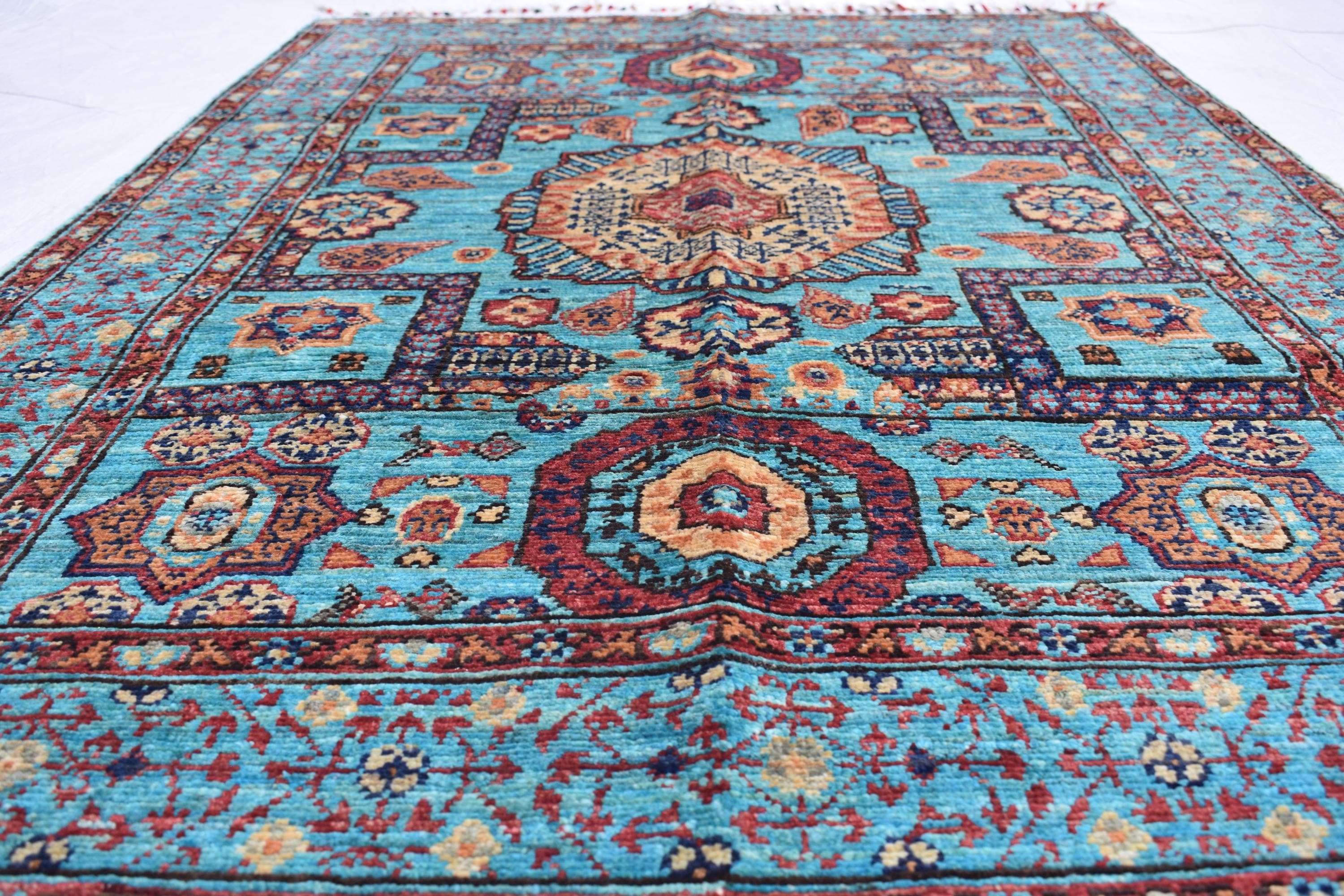 handmade Afghan Chobi carpet 4.11 x 3.5 ft authentic 100% wool | Wall Hanging Rug | Boho Home Decor | Office Rug
