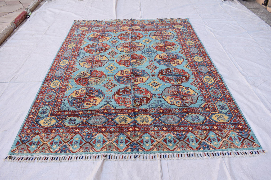 handmade vintage geometric 8.2 x 5.9 ft 100% wool, for living room, dinning room and office.