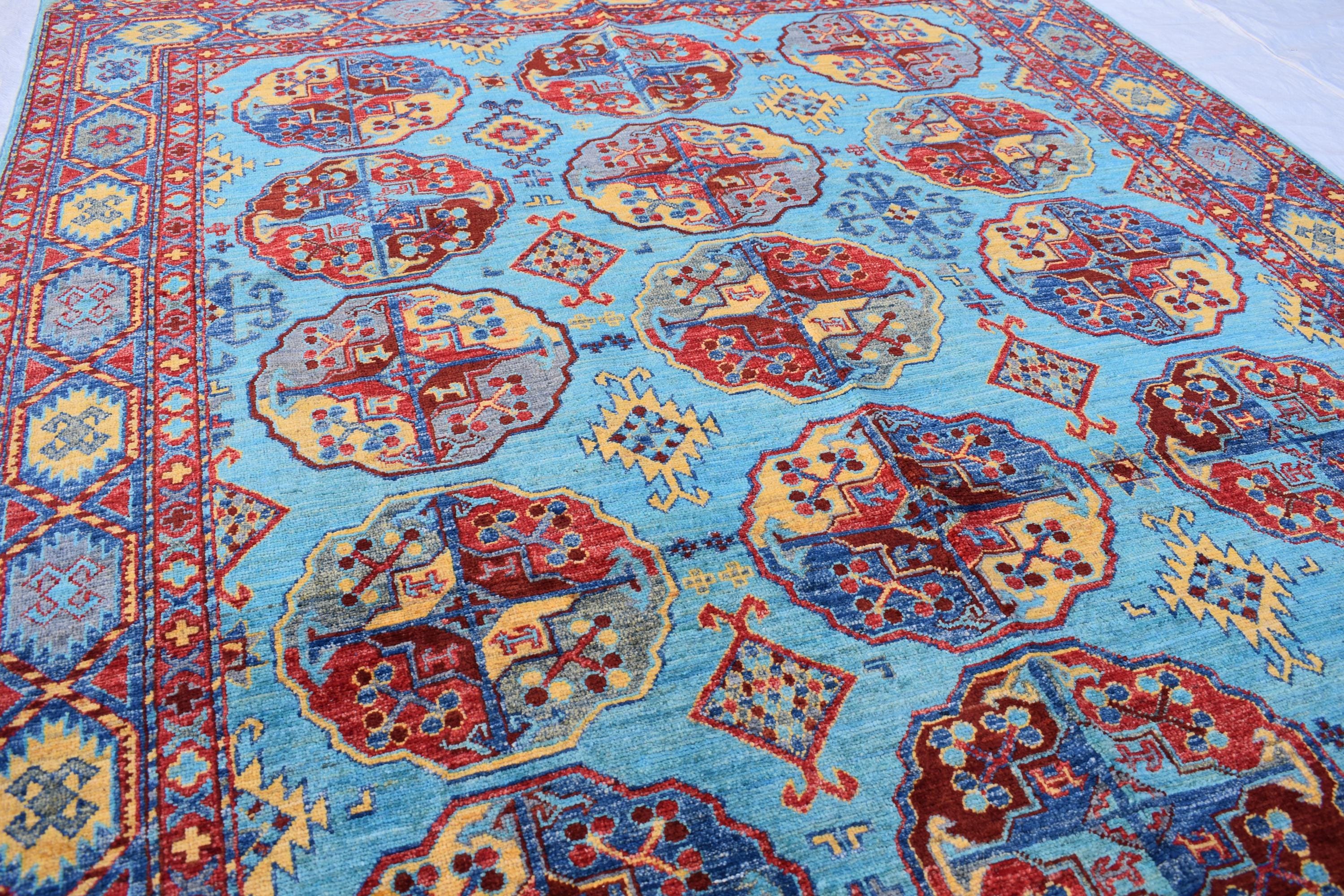 handmade vintage geometric 8.2 x 5.9 ft 100% wool, for living room, dinning room and office.