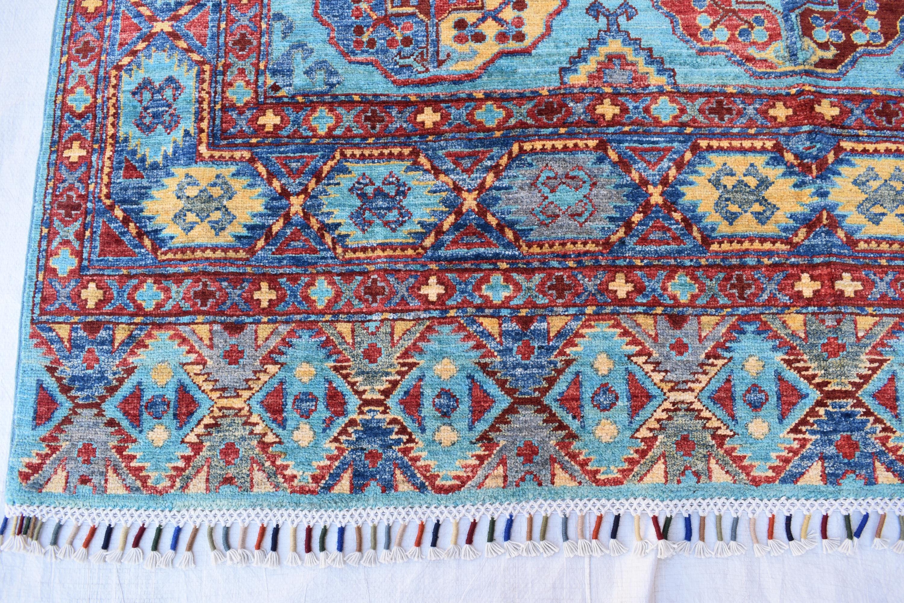 handmade vintage geometric 8.2 x 5.9 ft 100% wool, for living room, dinning room and office.