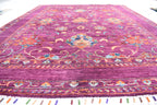 Handwoven Afghan Wool Carpet - Deep Red with Floral Patterns, 6.6x5.2 ft | Living Room Rug | Boho Home Decor | Office Rug