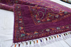 Handwoven Afghan Wool Carpet - Deep Red with Floral Patterns, 6.6x5.2 ft | Living Room Rug | Boho Home Decor | Office Rug