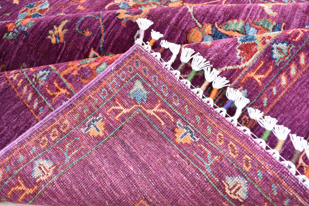 Handwoven Afghan Wool Carpet - Deep Red with Floral Patterns, 6.6x5.2 ft | Living Room Rug | Boho Home Decor | Office Rug