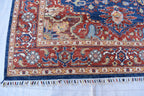 Traditional Afghan Handmade Wool Carpet - Blue & Rust Geometric Design, 7.11x5.9 ft | Bohemian Home Decor | Living Room Rug