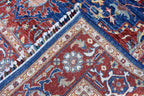 Traditional Afghan Handmade Wool Carpet - Blue & Rust Geometric Design, 7.11x5.9 ft | Bohemian Home Decor | Living Room Rug