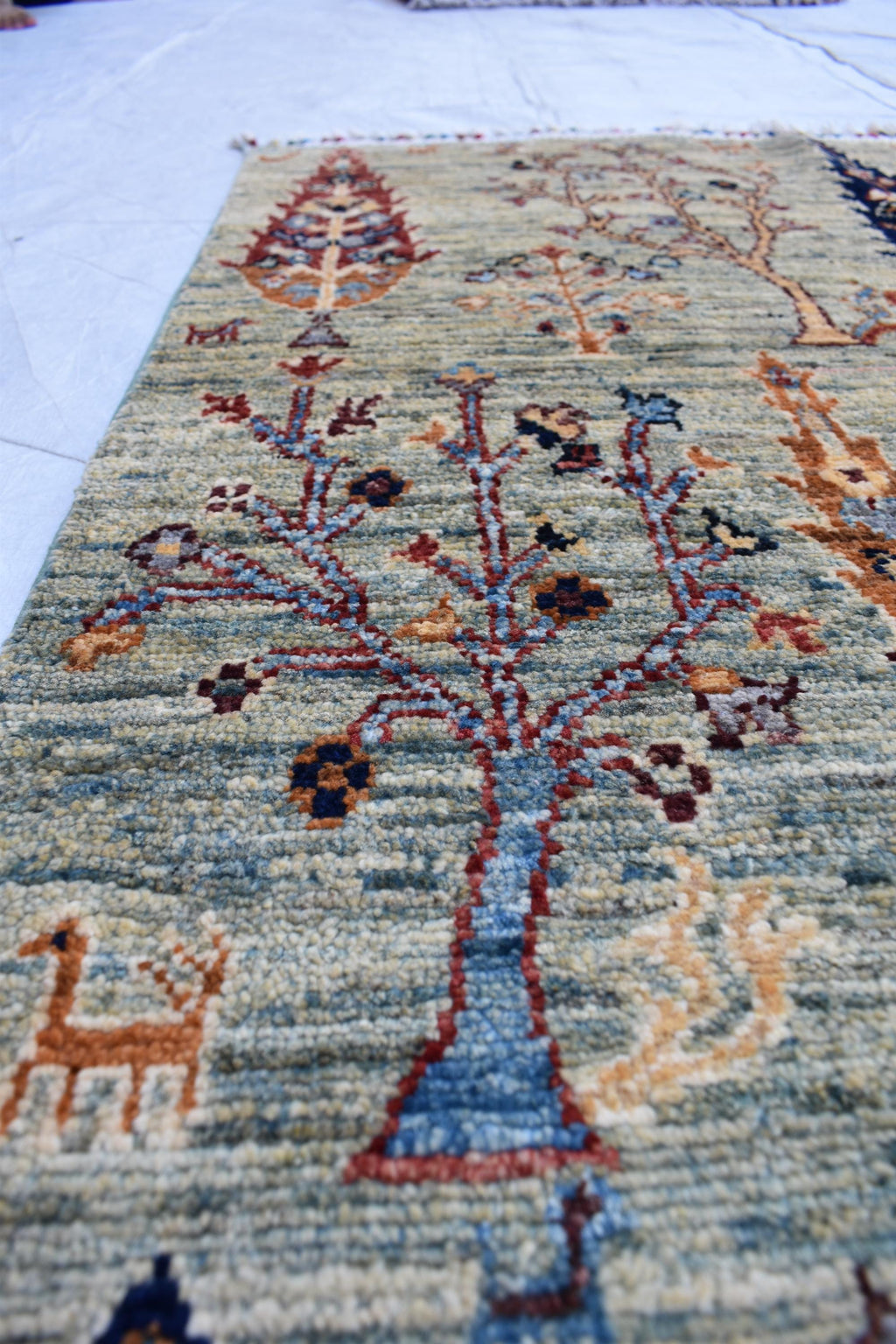 Handmade Afghan Wool Area Rug, Tree of Life Design – 4.10x3.3 ft, Traditional Oriental Carpet | Pictorial Rug | Wall Hanging Rug