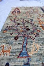 Handmade Afghan Wool Area Rug, Tree of Life Design – 4.10x3.3 ft, Traditional Oriental Carpet | Pictorial Rug | Wall Hanging Rug