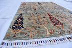 Handmade Afghan Wool Area Rug, Tree of Life Design – 4.10x3.3 ft, Traditional Oriental Carpet | Pictorial Rug | Wall Hanging Rug