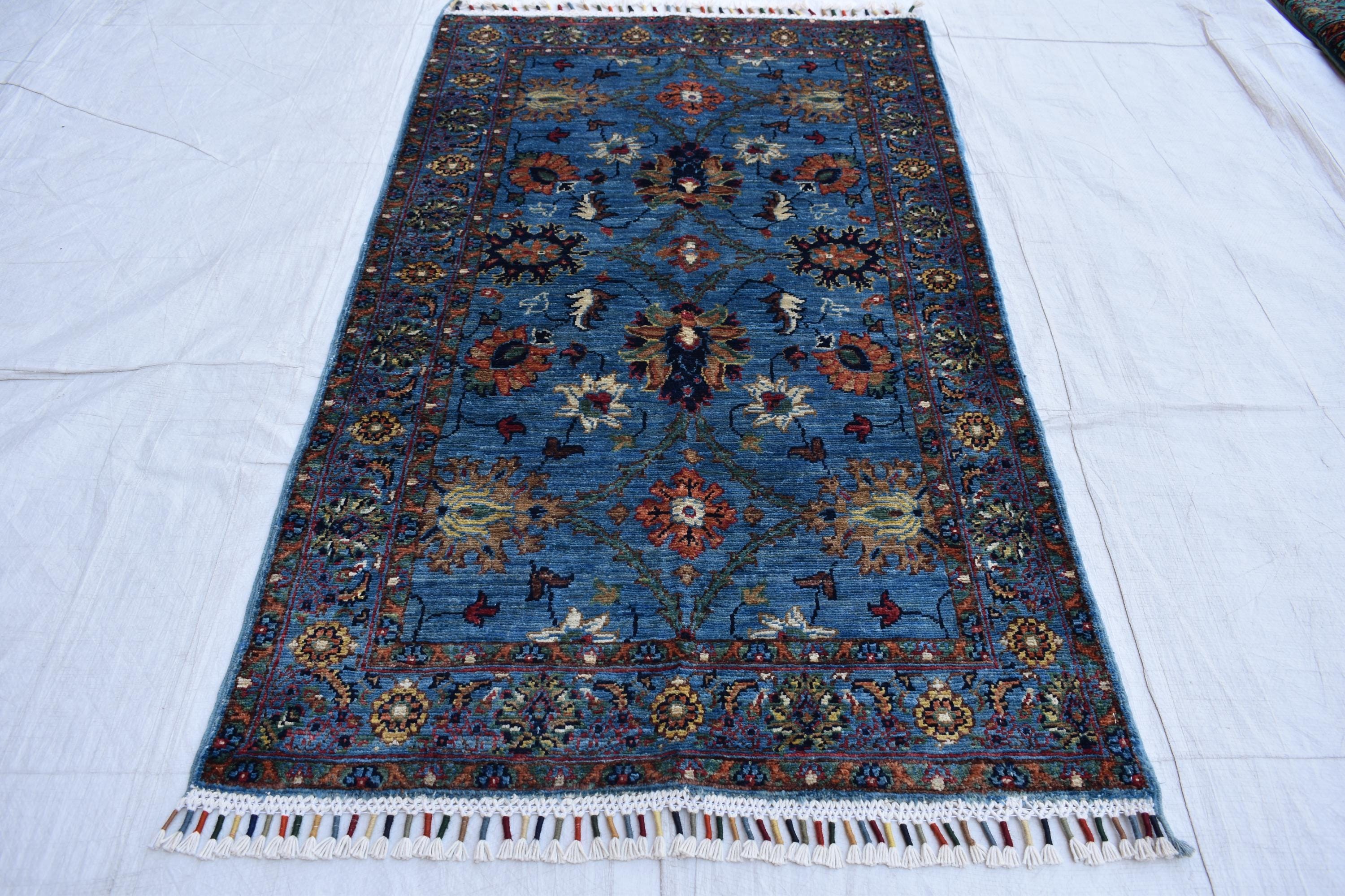 Afghan handmade tribal tradition chob rug, 4.7 x 2.7 ft | Living Room Rug | Small Area Rug | Boho Home Decor | Office Rug