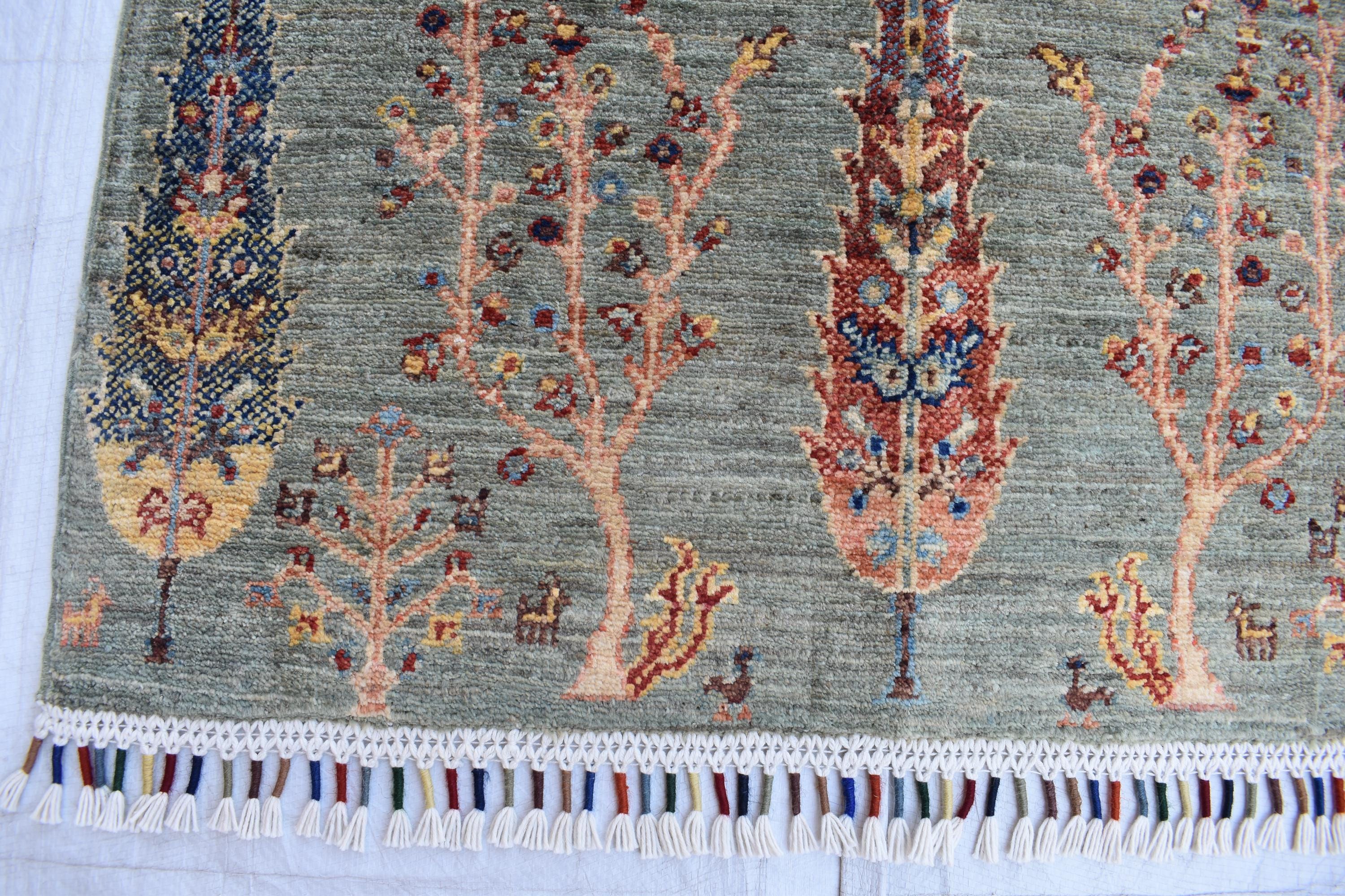 Handmade Afghan Tree of Life Design Rug - 4.1 x 2.7 ft | Pictorial Rug | Bohemian Home Decor | Geometric Rug | Office Rug