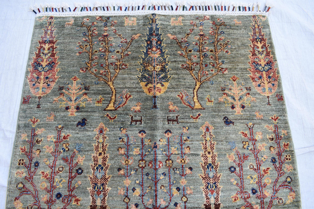 Handmade Afghan Tree of Life Design Rug - 4.1 x 2.7 ft | Pictorial Rug | Bohemian Home Decor | Geometric Rug | Office Rug