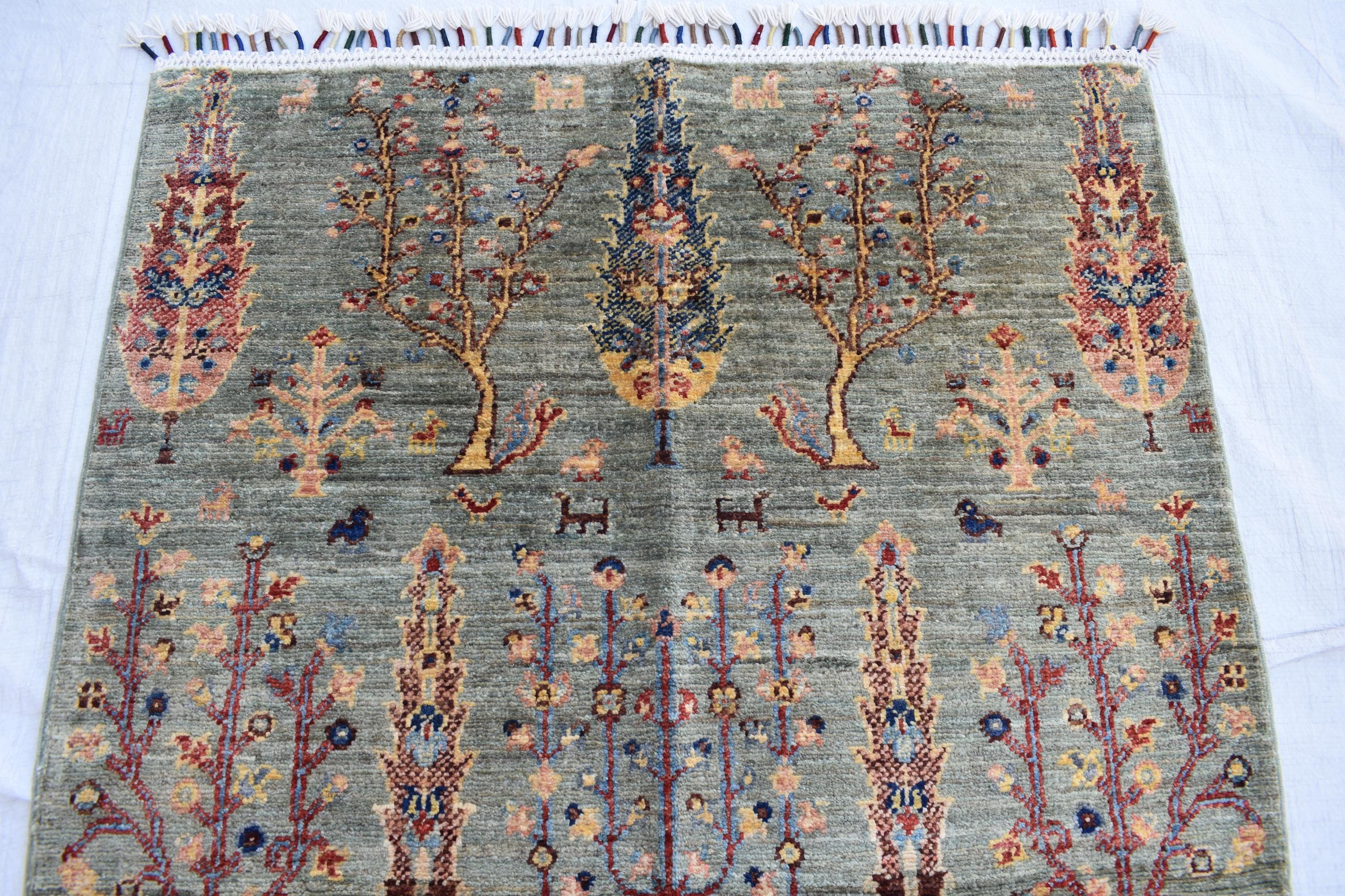 Handmade Afghan Tree of Life Design Rug - 4.1 x 2.7 ft | Pictorial Rug | Bohemian Home Decor | Geometric Rug | Office Rug