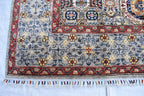 Handmade Afghan Wool Rug - 8.7x6.4 ft Traditional Geometric Design with Floral Motifs | Rustic Boho Decor | Living Room Rug