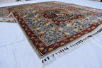 Handmade Afghan Wool Rug - 8.7x6.4 ft Traditional Geometric Design with Floral Motifs | Rustic Boho Decor | Living Room Rug