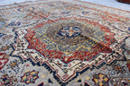 Handmade Afghan Wool Rug - 8.7x6.4 ft Traditional Geometric Design with Floral Motifs | Rustic Boho Decor | Living Room Rug