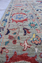 Handmade Afghan Wool Rug - 7.8x5.9 ft Traditional Geometric Design with Floral Motifs | Bohemian Rug | Living Room Rug Bedroom Rug