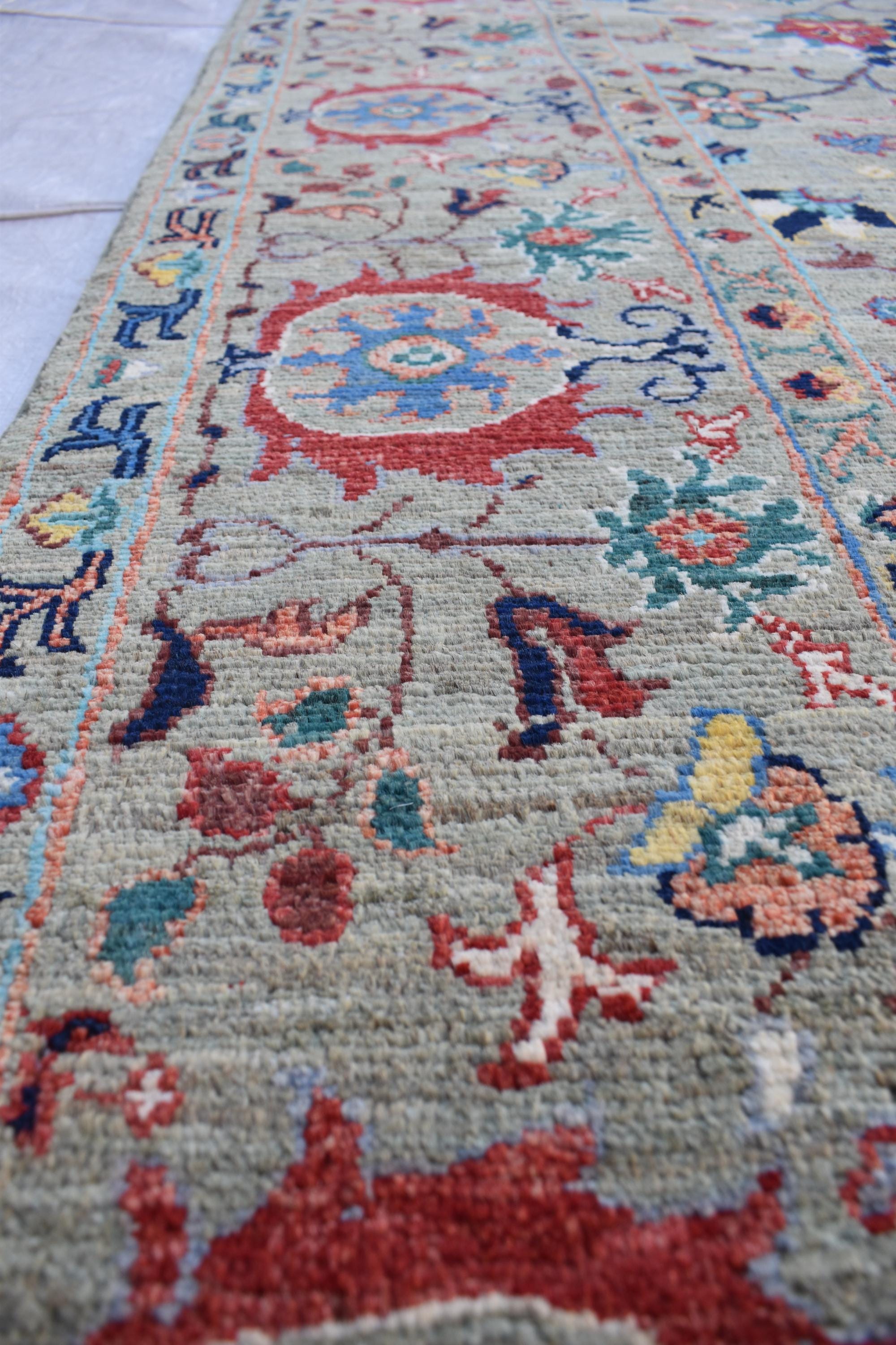 Handmade Afghan Wool Rug - 7.8x5.9 ft Traditional Geometric Design with Floral Motifs | Bohemian Rug | Living Room Rug Bedroom Rug