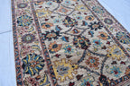 Handmade Afghan Chob Rug - 4.10x3.5 ft Traditional Geometric Design with Floral Motifs | Bohemian Home Decor | Living Room Rug