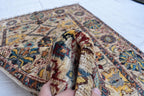 Handmade Afghan Chob Rug - 4.10x3.5 ft Traditional Geometric Design with Floral Motifs | Bohemian Home Decor | Living Room Rug