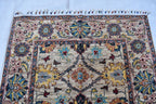 Handmade Afghan Chob Rug - 4.10x3.5 ft Traditional Geometric Design with Floral Motifs | Bohemian Home Decor | Living Room Rug