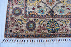 Handmade Afghan Chob Rug - 4.10x3.5 ft Traditional Geometric Design with Floral Motifs | Bohemian Home Decor | Living Room Rug